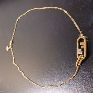 WOMEN'S FENDI GOLD CRYSTAL DOUBLE FF NECKLACE
